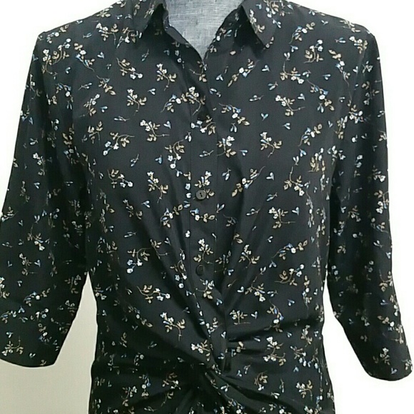 Navy floral print shirt dress - Picture 2 of 6